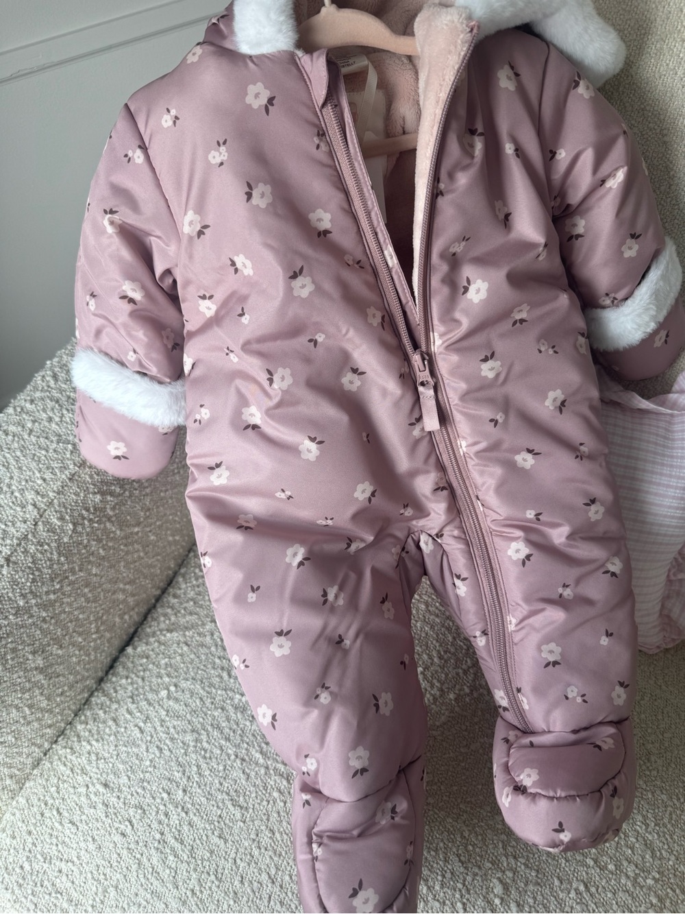Pink Floral Baby One-Piece Footie Snowsuit
